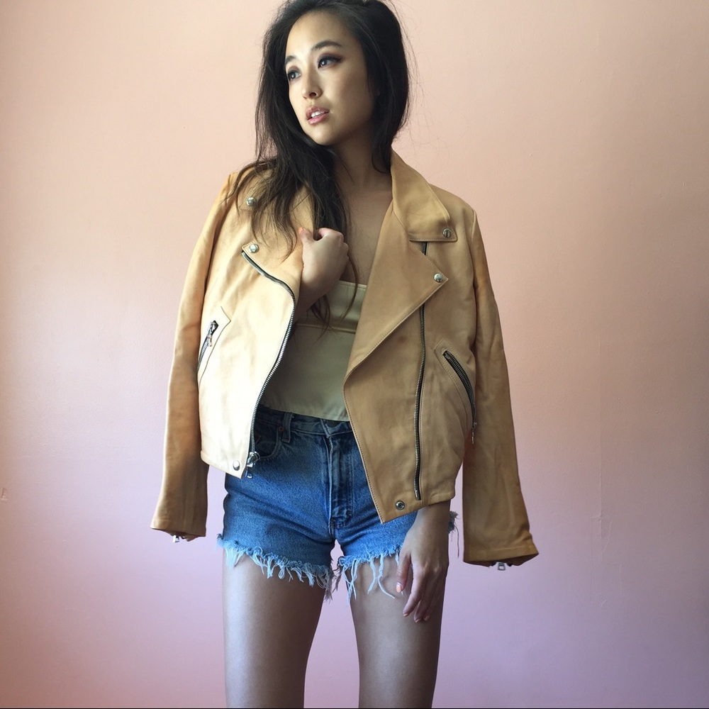 Reformation Peach Leather Moto Jacket